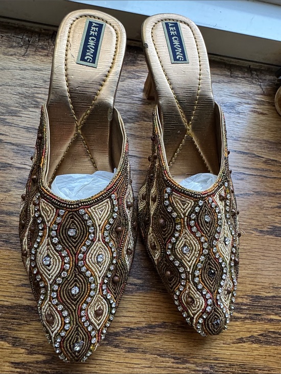 Lee Chung Shoes - Lee Chung Gold Beaded Women's Slip-On Mules